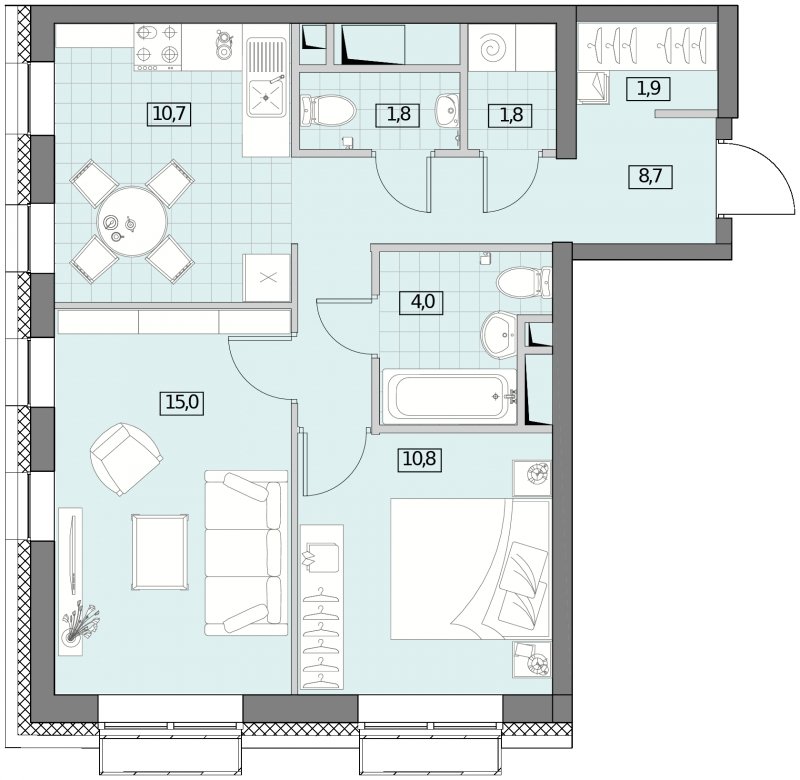 2-комнатная квартира с полной отделкой, 54.55 м2, 19 этаж, сдача 2 квартал 2022 г., ЖК Вестердам, корпус 5 - объявление 1411395 - фото №1