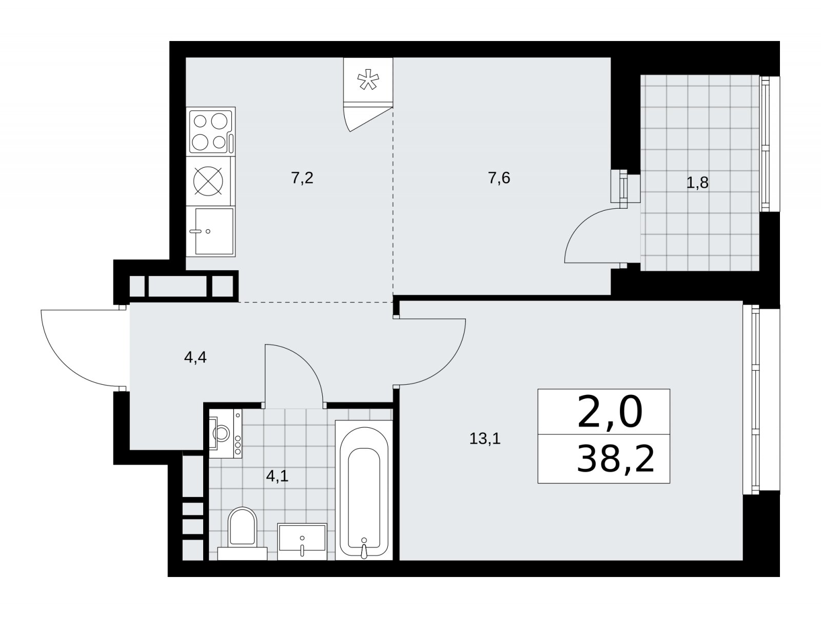 2-комнатная квартира (евро) без отделки, 38.2 м2, 14 этаж, сдача 1 квартал 2026 г., ЖК Дзен-кварталы, корпус 3.1 - объявление 2240918 - фото №1