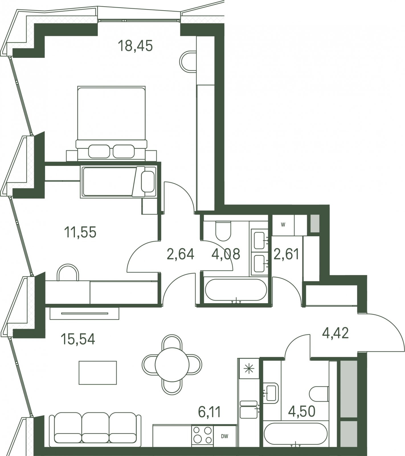2-комнатная квартира с частичной отделкой, 69.9 м2, 27 этаж, сдача 3 квартал 2025 г., ЖК Moments, корпус 1 - объявление 2154963 - фото №1