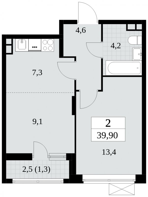 2-комнатная квартира (евро) без отделки, 39.9 м2, 3 этаж, сдача 3 квартал 2024 г., ЖК Прокшино, корпус 8.5 - объявление 1684181 - фото №1