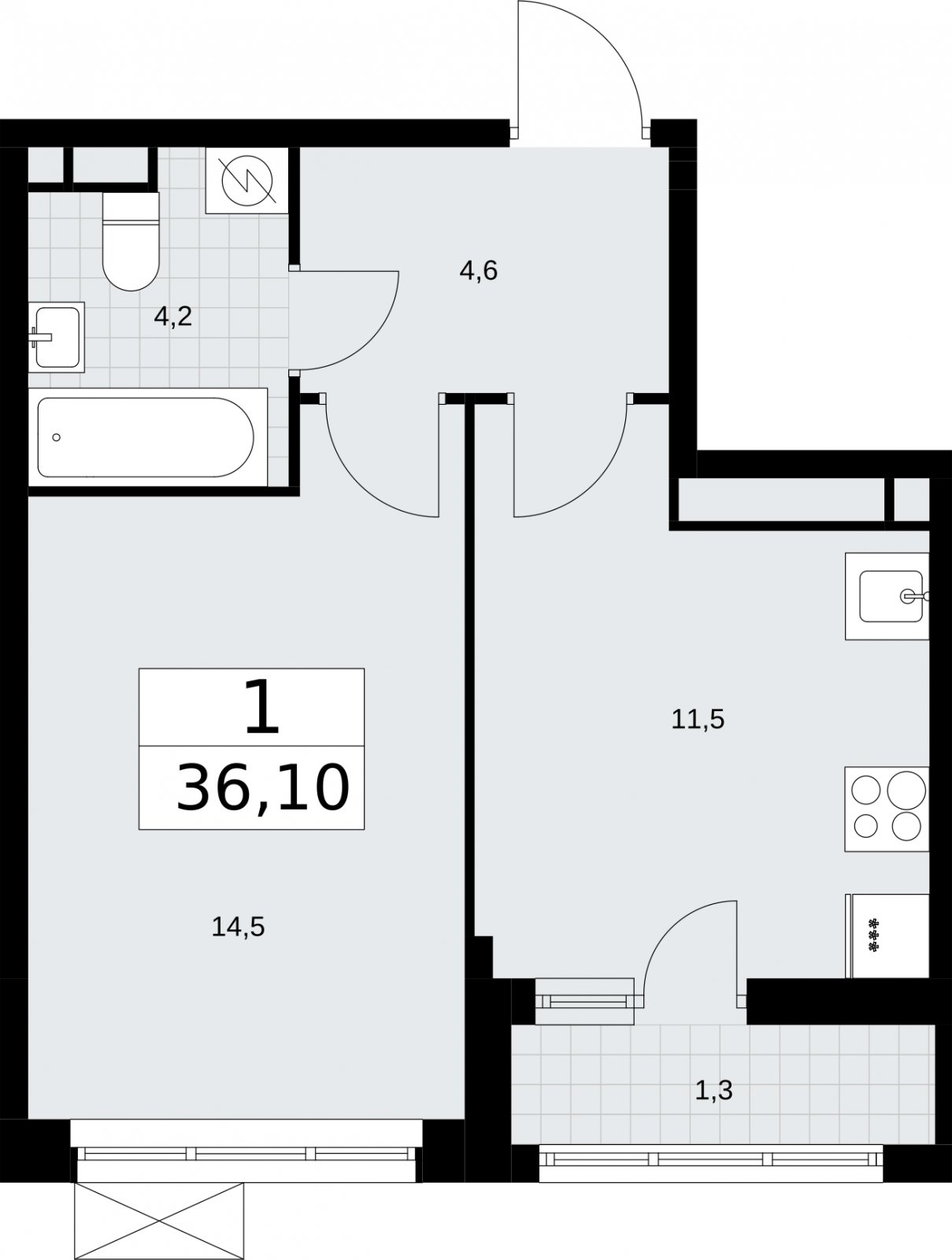 1-комнатная квартира без отделки, 36.1 м2, 3 этаж, сдача 3 квартал 2026 г., ЖК Родные кварталы, корпус 2 - объявление 2295431 - фото №1