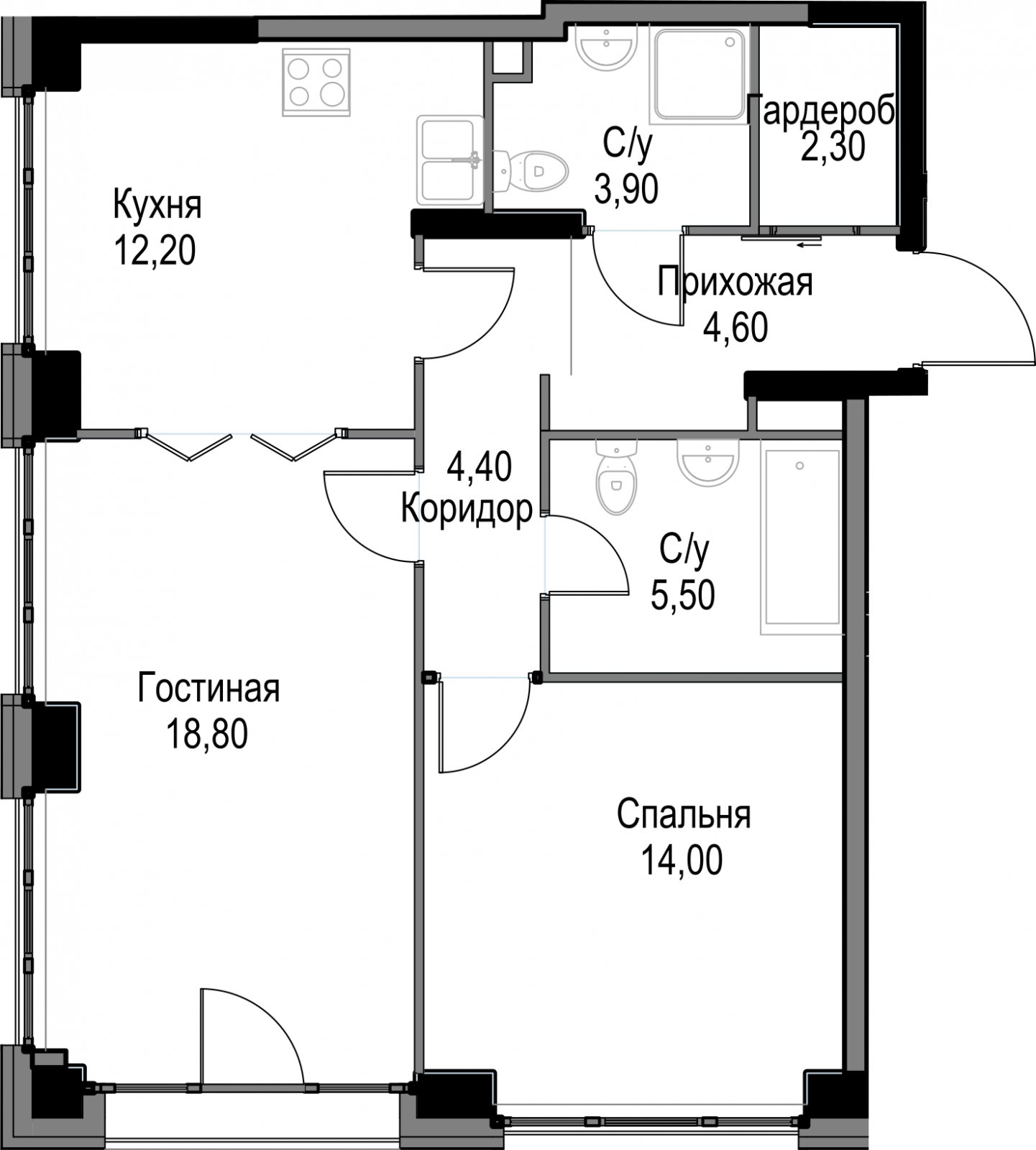 2-комнатная квартира без отделки, 65.7 м2, 14 этаж, дом сдан, ЖК AFI Park Воронцовский, корпус 5 - объявление 2344841 - фото №1