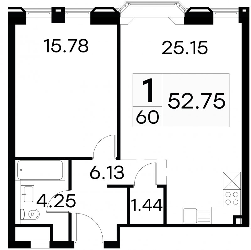 1-комнатные апартаменты с частичной отделкой, 52.75 м2, 6 этаж, сдача 3 квартал 2024 г., ЖК GloraX Aura Белорусская, корпус 1 - объявление 1708720 - фото №1