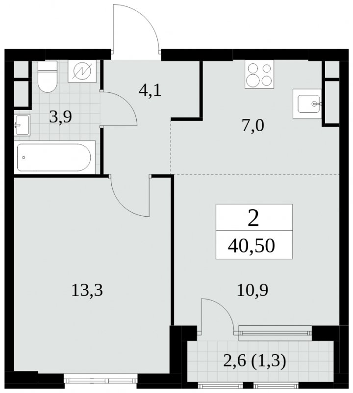 2-комнатная квартира (евро) без отделки, 40.5 м2, 7 этаж, сдача 2 квартал 2025 г., ЖК Южные сады, корпус 2.3 - объявление 1758153 - фото №1