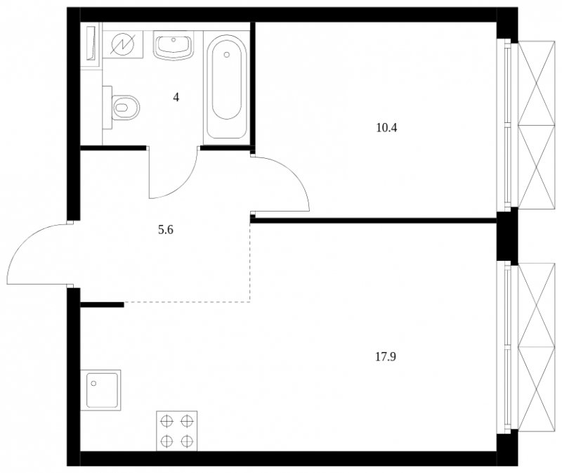 1-комнатная квартира с полной отделкой, 37.9 м2, 2 этаж, сдача 3 квартал 2023 г., ЖК Западный порт, корпус 2.2.2 - объявление 1694961 - фото №1