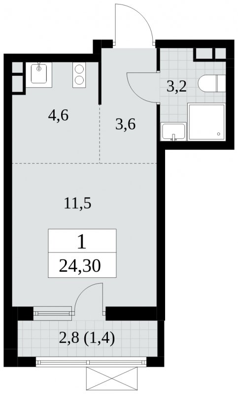 Студия с частичной отделкой, 24.3 м2, 4 этаж, сдача 2 квартал 2025 г., ЖК Прокшино, корпус 5.1.1 - объявление 1859911 - фото №1