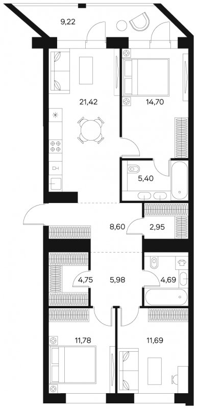 3-комнатная квартира без отделки, 96.6 м2, 14 этаж, сдача 4 квартал 2024 г., ЖК FØRST, корпус 2 - объявление 1943048 - фото №1