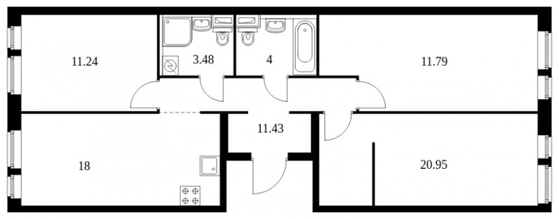 3-комнатная квартира с полной отделкой, 80.89 м2, 20 этаж, сдача 1 квартал 2024 г., ЖК Green Park, корпус 8 - объявление 1594571 - фото №1