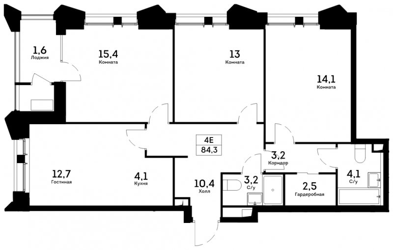 4-комнатная квартира 84.3 м2, 7 этаж, сдача 4 квартал 2022 г., ЖК Квартал на набережной NOW, корпус 1.2 - объявление 1658079 - фото №1