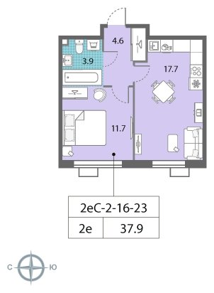 1-комнатная квартира 2 м2, 23 этаж, сдача 4 квартал 2022 г., ЖК Лучи, корпус 12 - объявление 1691708 - фото №1