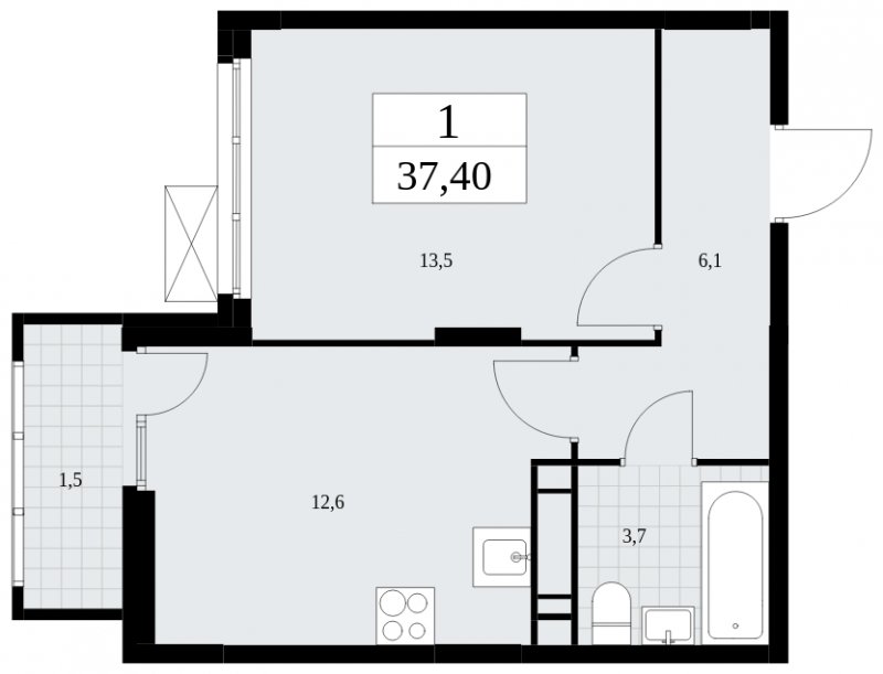 1-комнатная квартира с частичной отделкой, 37.4 м2, 15 этаж, сдача 4 квартал 2024 г., ЖК Скандинавия, корпус 35.1.2 - объявление 1779544 - фото №1