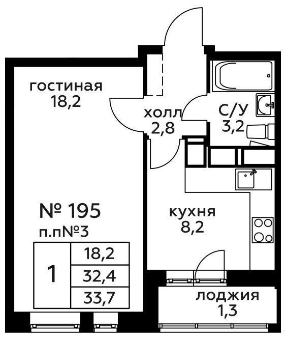 1-комнатная квартира без отделки, 33.7 м2, 22 этаж, сдача 2 квартал 2022 г., ЖК Новоград Павлино, корпус 18 - объявление 1249910 - фото №1
