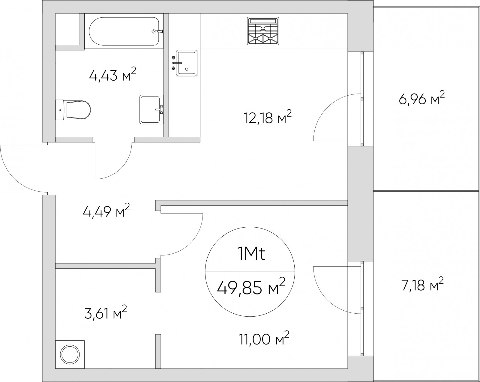 1-комнатные апартаменты без отделки, 49.85 м2, 1 этаж, дом сдан, ЖК N'ICE LOFT, корпус 1 - объявление 2418690 - фото №1