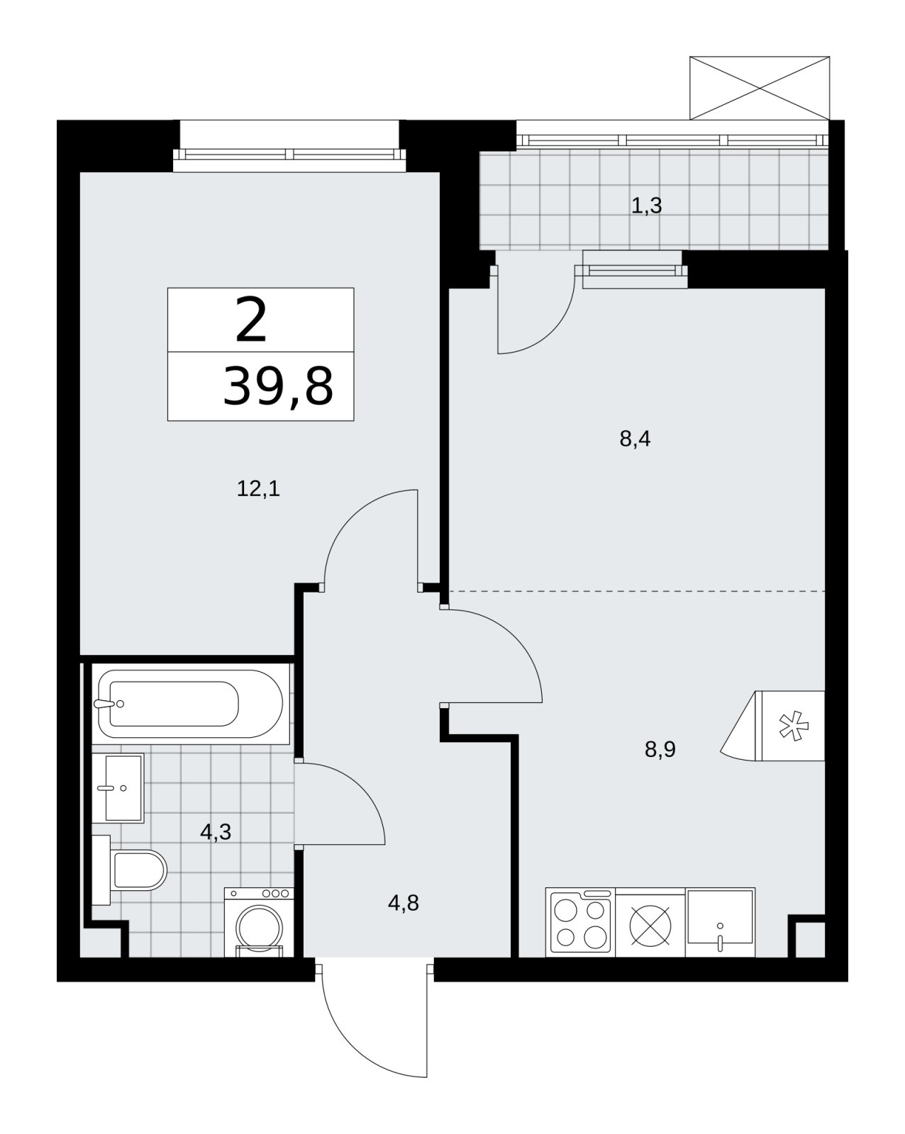 2-комнатная квартира (евро) без отделки, 39.8 м2, 2 этаж, сдача 2 квартал 2026 г., ЖК Скандинавия, корпус 25.5 - объявление 2283616 - фото №1
