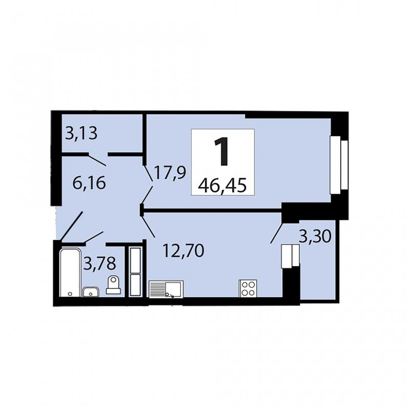 1-комнатная квартира без отделки, 46.2 м2, 10 этаж, дом сдан, ЖК Путилково, корпус 30 - объявление 1702978 - фото №1