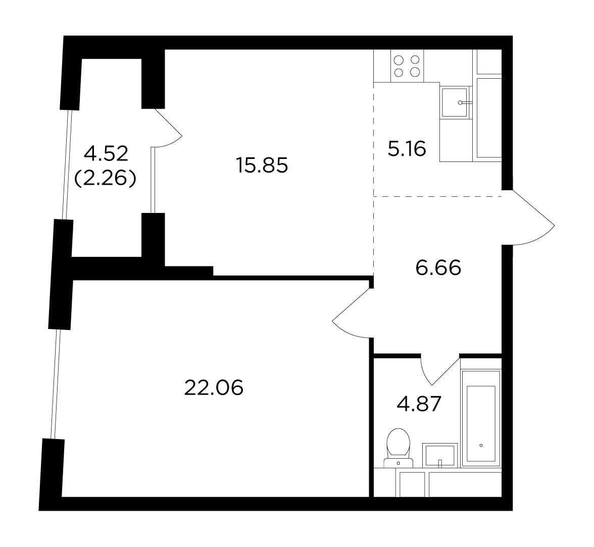 2-комнатная квартира без отделки, 56.86 м2, 29 этаж, дом сдан, ЖК КутузовGRAD 2, корпус 4 - объявление 2278876 - фото №1