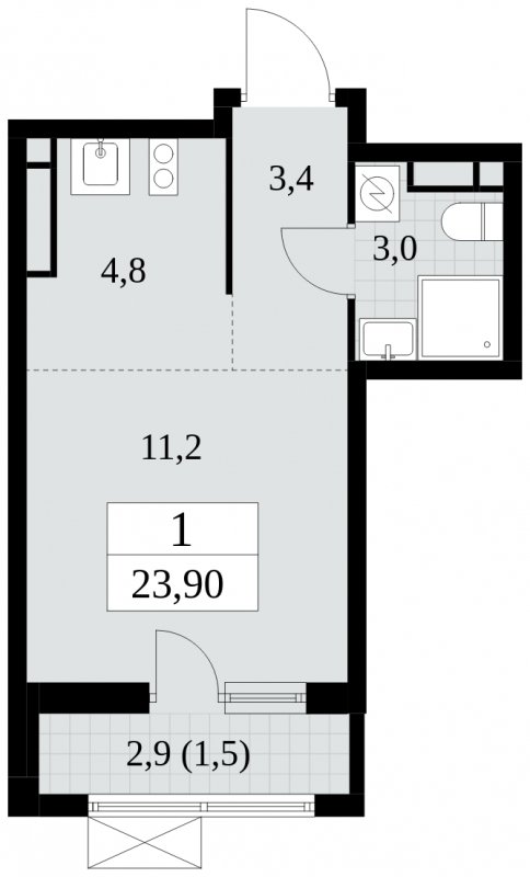 Студия с полной отделкой, 23.9 м2, 12 этаж, сдача 2 квартал 2025 г., ЖК Прокшино, корпус 5.1.1 - объявление 1859894 - фото №1