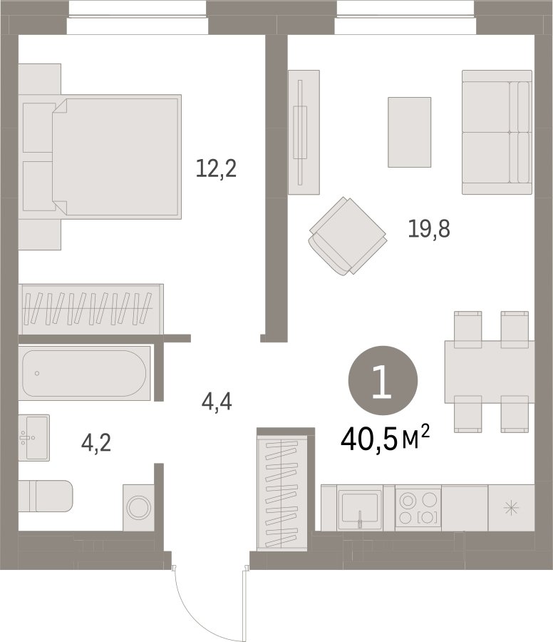 1-комнатная квартира с частичной отделкой, 40.54 м2, 3 этаж, сдача 1 квартал 2025 г., ЖК Первый квартал, корпус Дом 5 - объявление 2331232 - фото №1