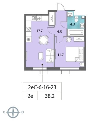 1-комнатная квартира 2 м2, 23 этаж, сдача 4 квартал 2022 г., ЖК Лучи, корпус 12 - объявление 1691709 - фото №1