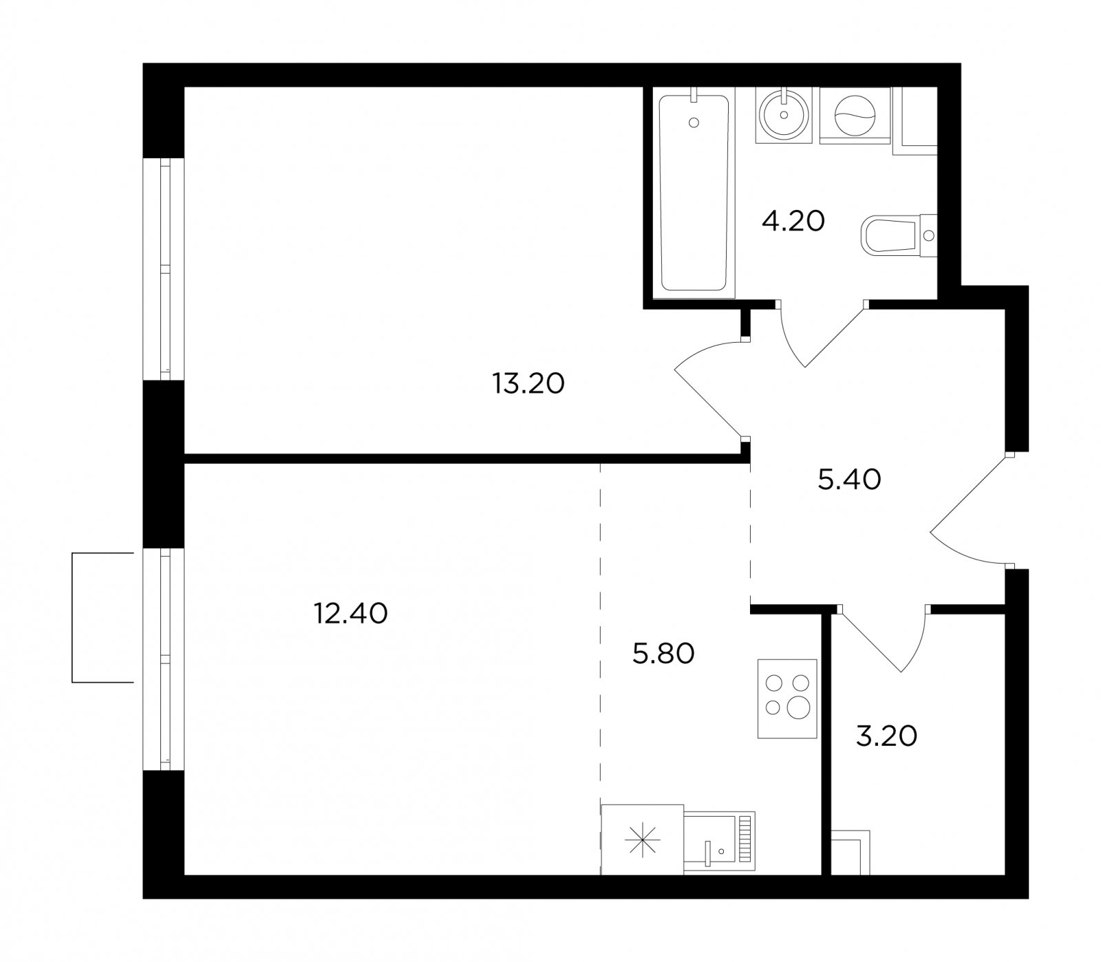 2-комнатная квартира без отделки, 44.2 м2, 8 этаж, сдача 1 квартал 2024 г., ЖК Миловидное, корпус 1 - объявление 2007715 - фото №1