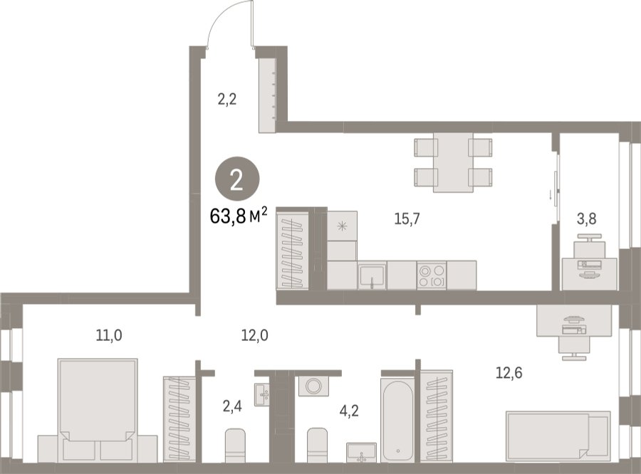 2-комнатная квартира с частичной отделкой, 63.78 м2, 7 этаж, сдача 1 квартал 2025 г., ЖК Первый квартал, корпус 5 - объявление 2334904 - фото №1