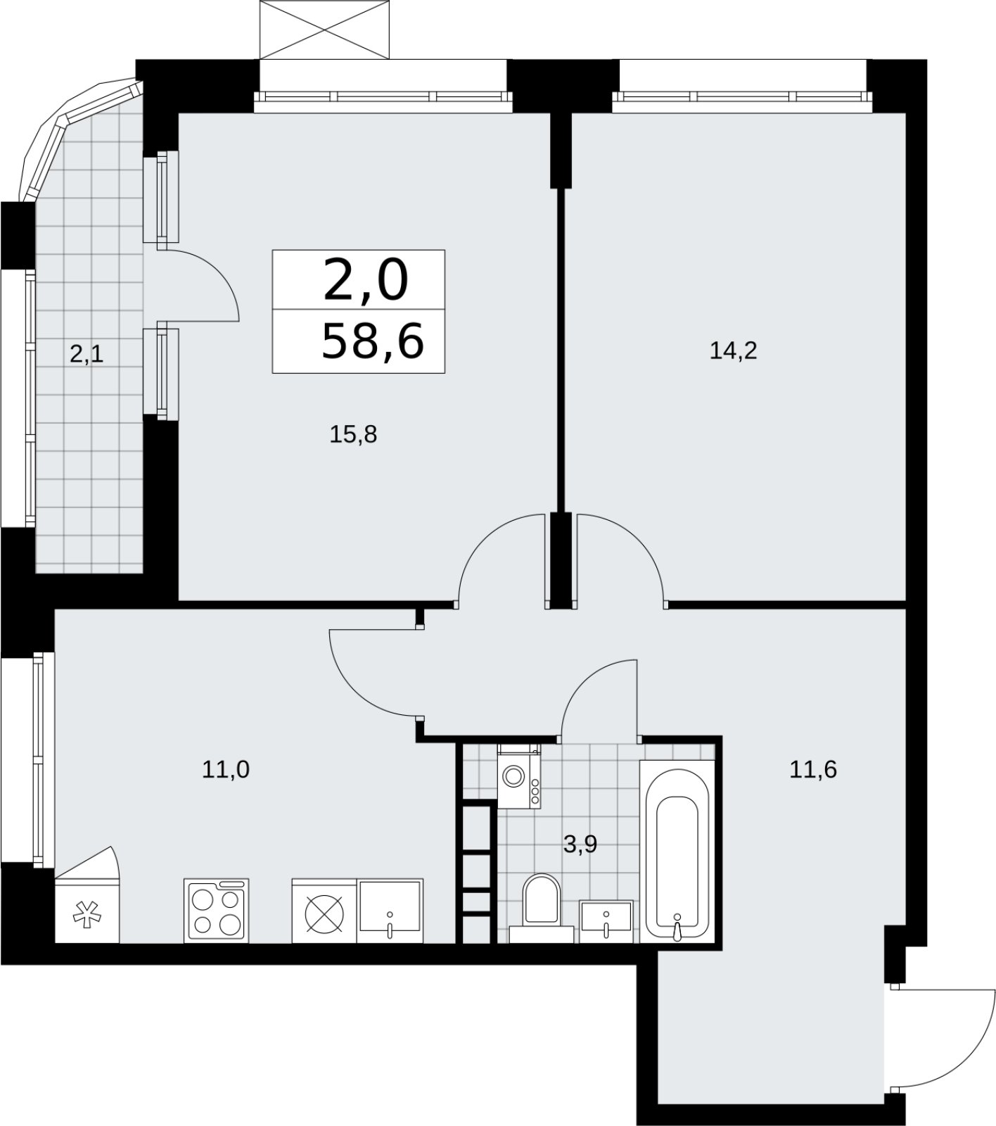 2-комнатная квартира с частичной отделкой, 58.6 м2, 6 этаж, сдача 2 квартал 2026 г., ЖК Прокшино, корпус 10.1.6 - объявление 2379210 - фото №1