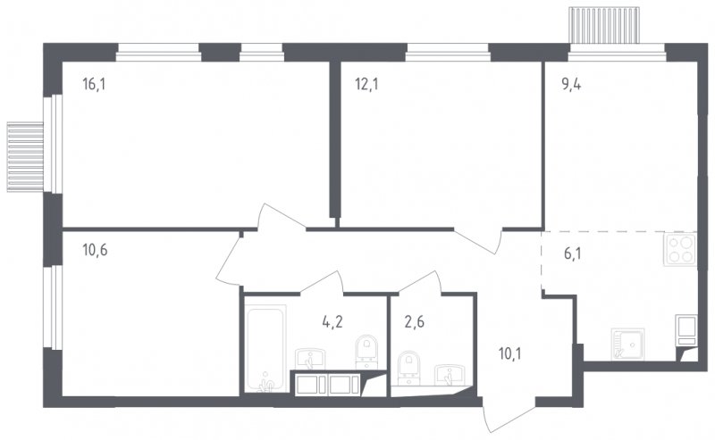 4-комнатная квартира с полной отделкой, 71.2 м2, 7 этаж, сдача 2 квартал 2024 г., ЖК Мытищи Парк, корпус 3 - объявление 1822164 - фото №1