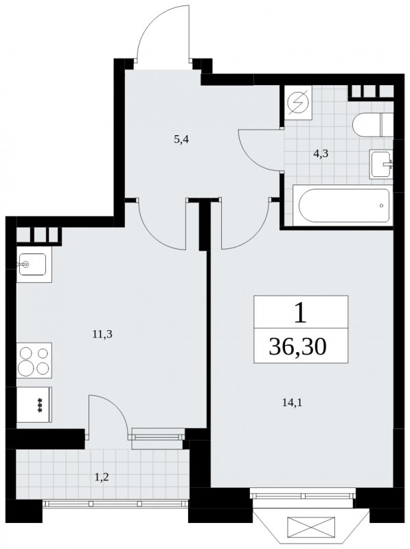1-комнатная квартира с полной отделкой, 36.3 м2, 7 этаж, сдача 2 квартал 2025 г., ЖК Бунинские кварталы, корпус 1.2 - объявление 1834455 - фото №1