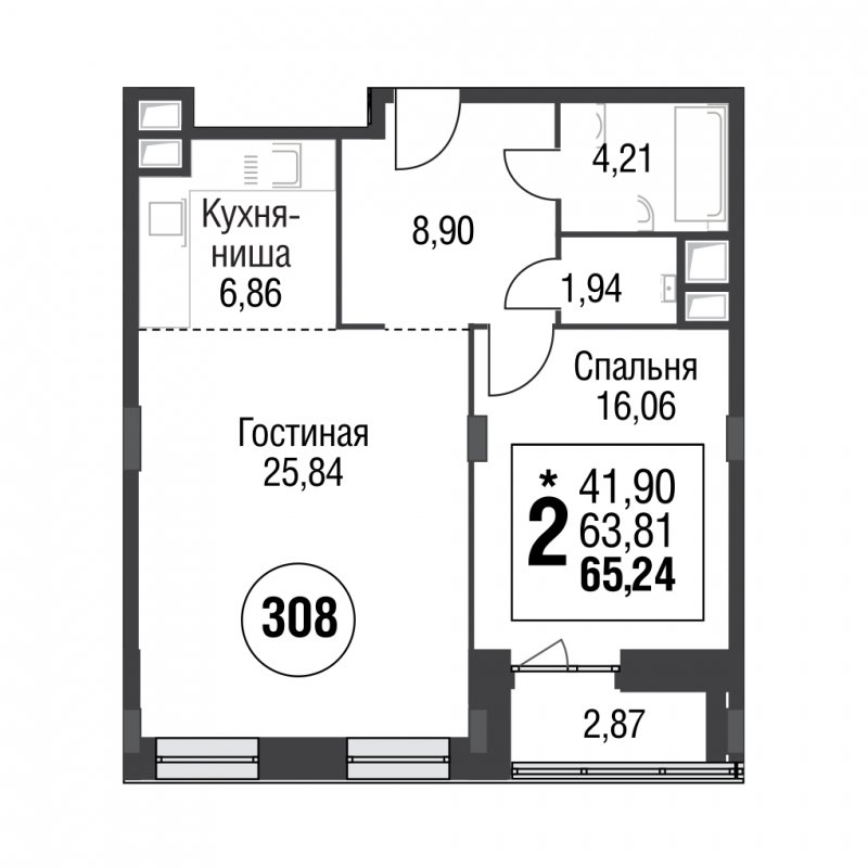 2-комнатная квартира (евро) без отделки, 65.4 м2, 9 этаж, дом сдан, ЖК Резиденции архитекторов, корпус 5 - объявление 1230375 - фото №1