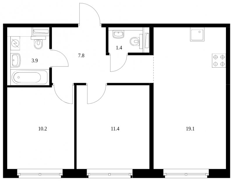 2-комнатная квартира с полной отделкой, 53.8 м2, 1 этаж, сдача 3 квартал 2023 г., ЖК Середневский лес, корпус 1.2 - объявление 1634077 - фото №1