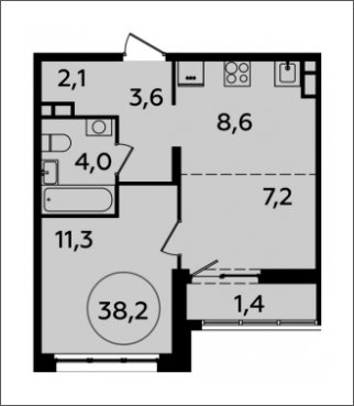 2-комнатная квартира (евро) с полной отделкой, 38.2 м2, 3 этаж, сдача 4 квартал 2023 г., ЖК Испанские кварталы, корпус 8.2 - объявление 1633656 - фото №1