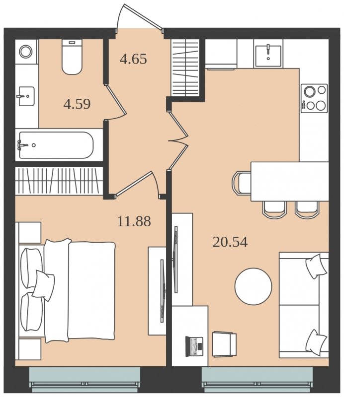 1-комнатная квартира без отделки, 41.66 м2, 1 этаж, сдача 1 квартал 2024 г., ЖК Мишино-2, корпус 8 - объявление 1812131 - фото №1