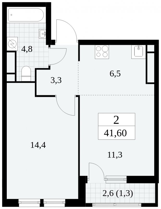 2-комнатная квартира (евро) с частичной отделкой, 41.6 м2, 12 этаж, сдача 2 квартал 2025 г., ЖК Южные сады, корпус 2.1 - объявление 1759909 - фото №1