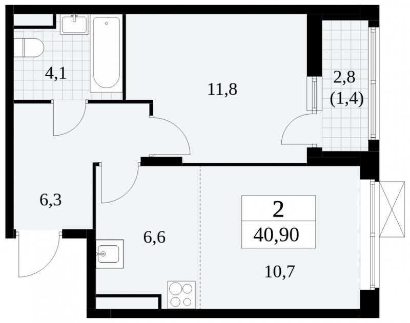 2-комнатная квартира (евро) с полной отделкой, 40.9 м2, 13 этаж, сдача 3 квартал 2024 г., ЖК Прокшино, корпус 8.3 - объявление 2413039 - фото №1