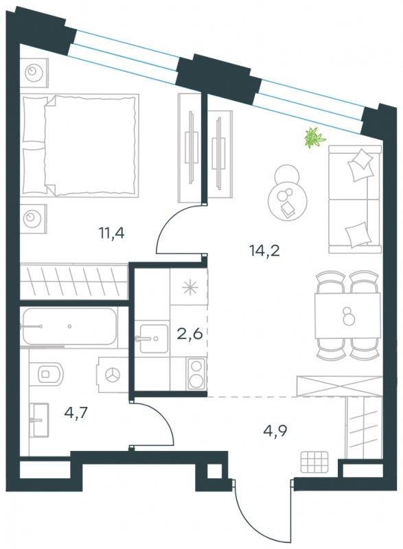 2-комнатная квартира с частичной отделкой, 37.8 м2, 7 этаж, сдача 4 квартал 2023 г., ЖК Level Нагатинская, корпус В - объявление 1668750 - фото №1
