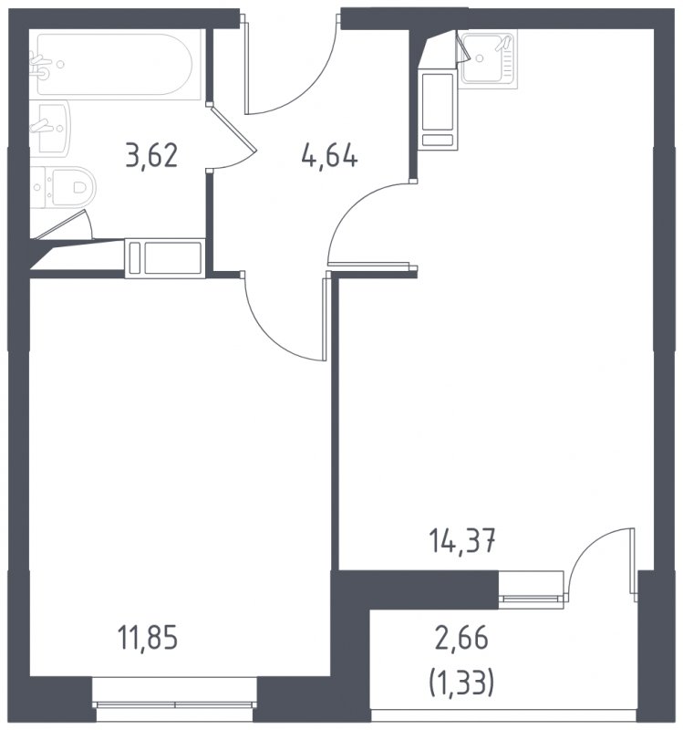 1-комнатная квартира с полной отделкой, 35.81 м2, 15 этаж, сдача 2 квартал 2022 г., ЖК Пригород Лесное, корпус 58 - объявление 1330034 - фото №1