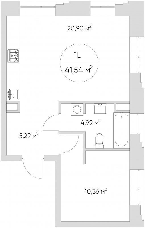 1-комнатные апартаменты без отделки, 41.54 м2, 14 этаж, сдача 1 квартал 2024 г., ЖК N'ICE LOFT, корпус 2 - объявление 1768315 - фото №1