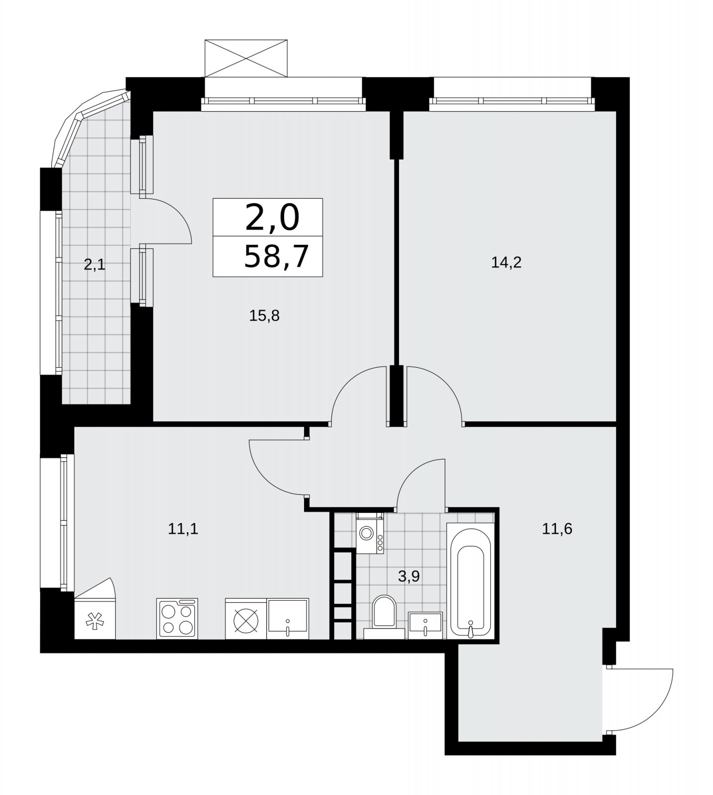 2-комнатная квартира без отделки, 58.7 м2, 5 этаж, сдача 1 квартал 2026 г., ЖК Прокшино, корпус 10.1.3 - объявление 2227259 - фото №1