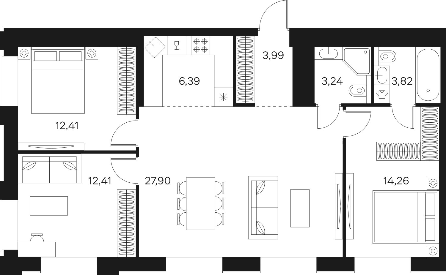 3-комнатная квартира без отделки, 87.02 м2, 7 этаж, сдача 4 квартал 2024 г., ЖК FØRST, корпус 2 - объявление 2366022 - фото №1