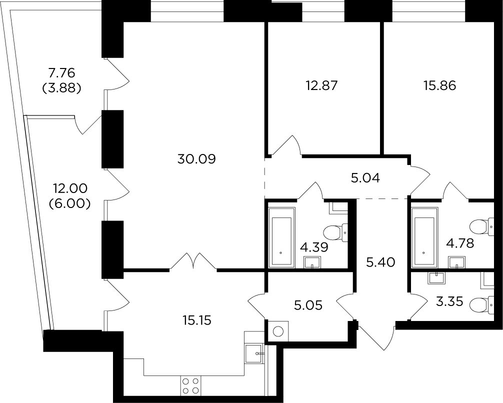 3-комнатная квартира с частичной отделкой, 111.86 м2, 15 этаж, дом сдан, ЖК FORIVER, корпус 7 - объявление 2371373 - фото №1