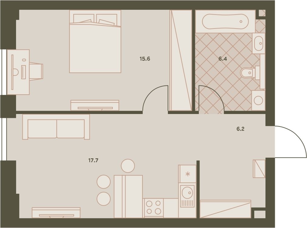 2-комнатная квартира (евро) без отделки, 45.9 м2, 37 этаж, сдача 3 квартал 2023 г., ЖК Eniteo, корпус 1 - объявление 2230234 - фото №1