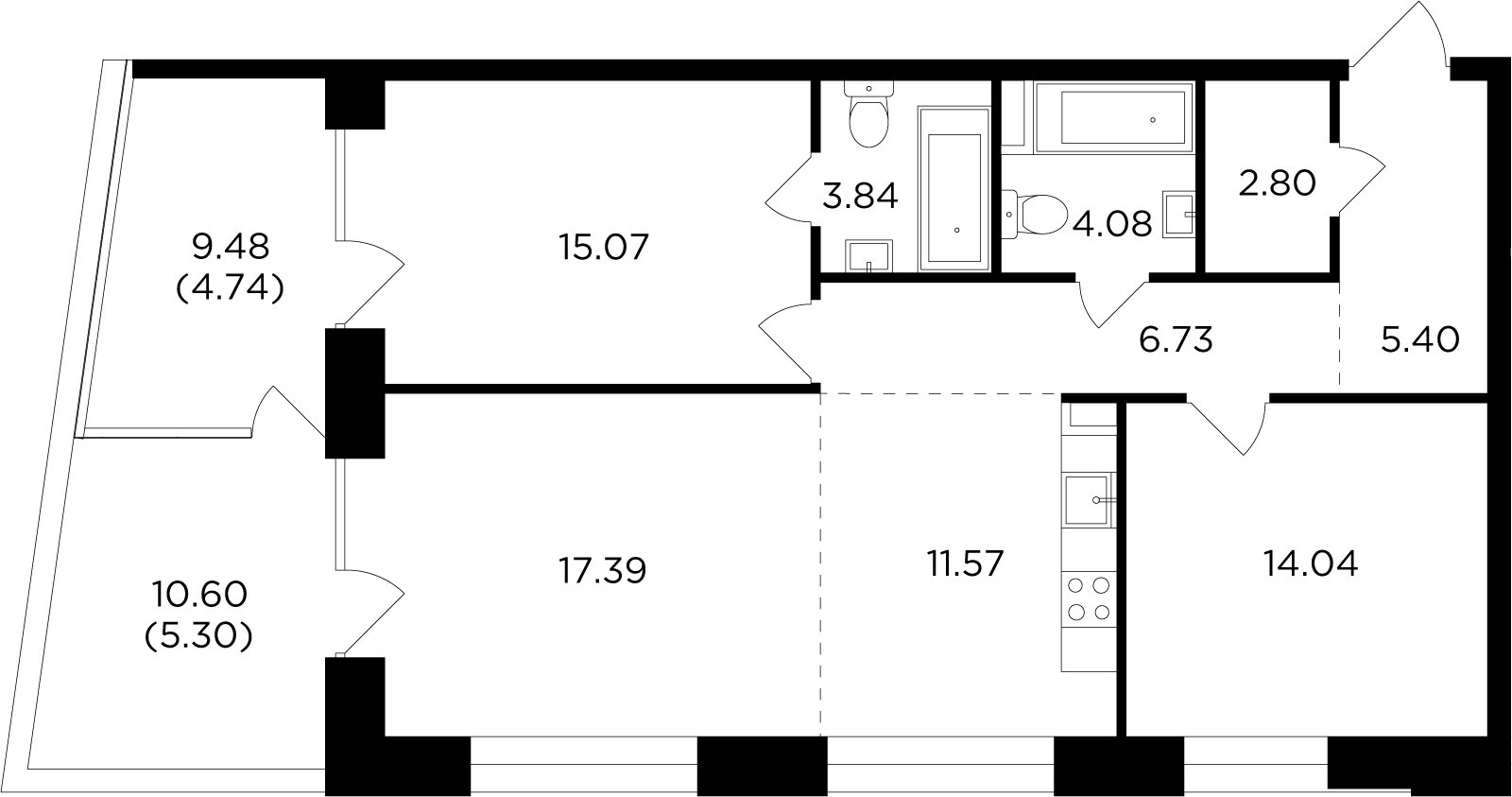 3-комнатная квартира с частичной отделкой, 90.96 м2, 4 этаж, дом сдан, ЖК FORIVER, корпус 7 - объявление 2371362 - фото №1