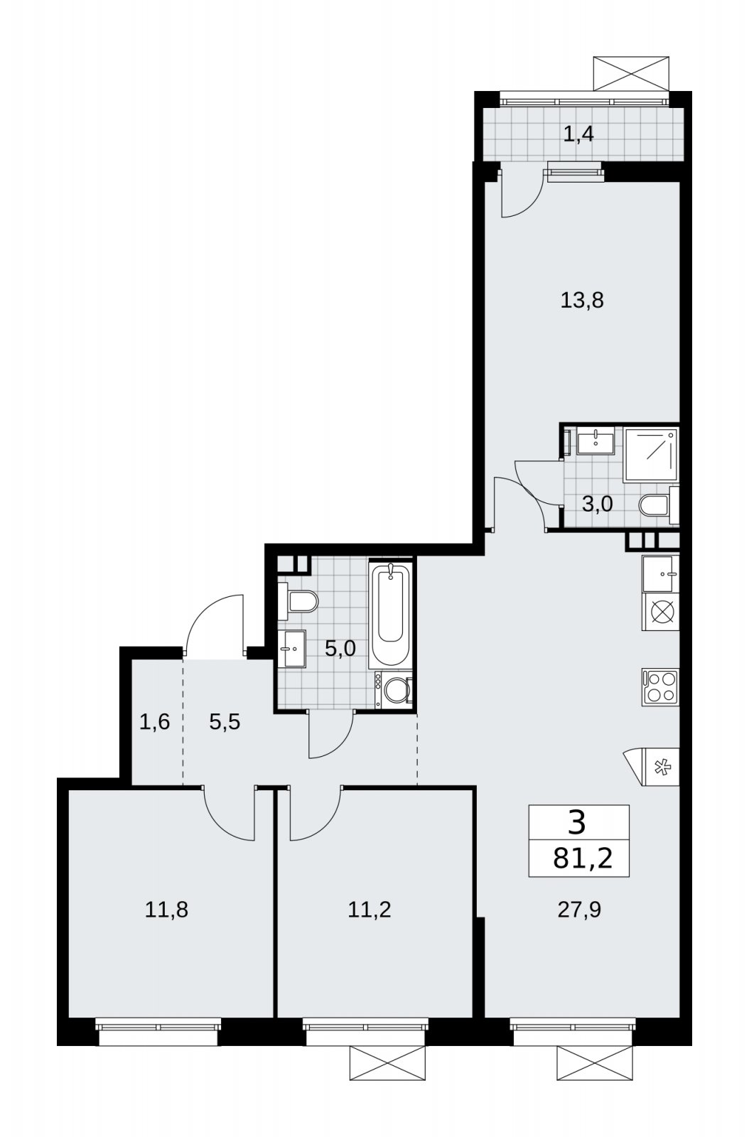 3-комнатная квартира без отделки, 81.2 м2, 3 этаж, сдача 2 квартал 2026 г., ЖК Скандинавия, корпус 25.5 - объявление 2283623 - фото №1
