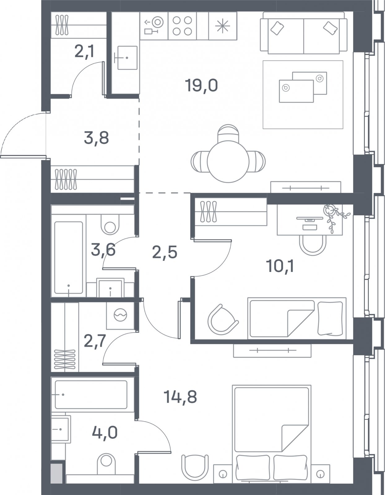 2-комнатная квартира 62.6 м2, 22 этаж, сдача 4 квартал 2025 г., ЖК Portland, корпус 1 - объявление 2303581 - фото №1