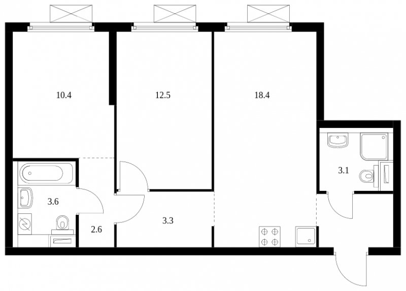 2-комнатная квартира с полной отделкой, 58.3 м2, 24 этаж, сдача 3 квартал 2024 г., ЖК Амурский парк, корпус 2 - объявление 1751813 - фото №1