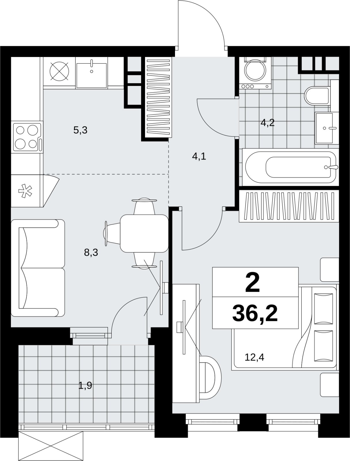 2-комнатная квартира (евро) без отделки, 36.2 м2, 11 этаж, сдача 4 квартал 2026 г., ЖК Скандинавия, корпус 2.18.2.6 - объявление 2351797 - фото №1