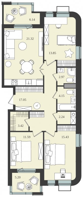 3-комнатная квартира без отделки, 97.69 м2, 4 этаж, сдача 1 квартал 2024 г., ЖК Мишино-2, корпус 9 - объявление 1812202 - фото №1