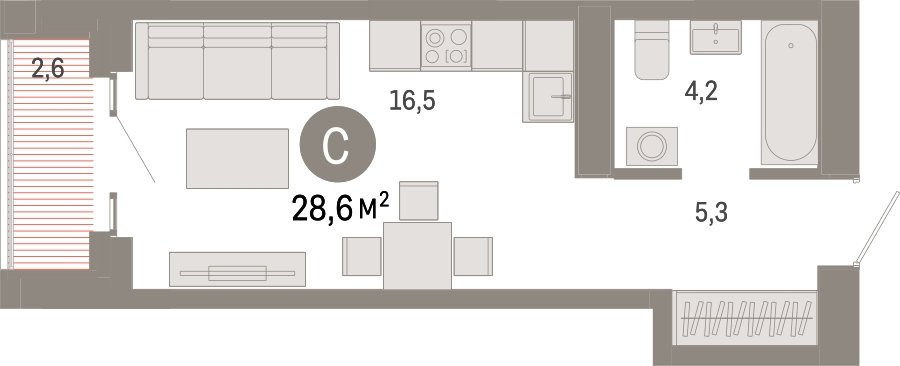 Студия с частичной отделкой, 28.6 м2, 21 этаж, сдача 3 квартал 2026 г., ЖК Квартал Метроном, корпус 1 - объявление 2300688 - фото №1