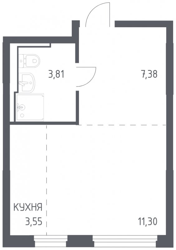 1-комнатная квартира с полной отделкой, 26.04 м2, 13 этаж, сдача 4 квартал 2023 г., ЖК Остафьево, корпус 11.2 - объявление 1744638 - фото №1