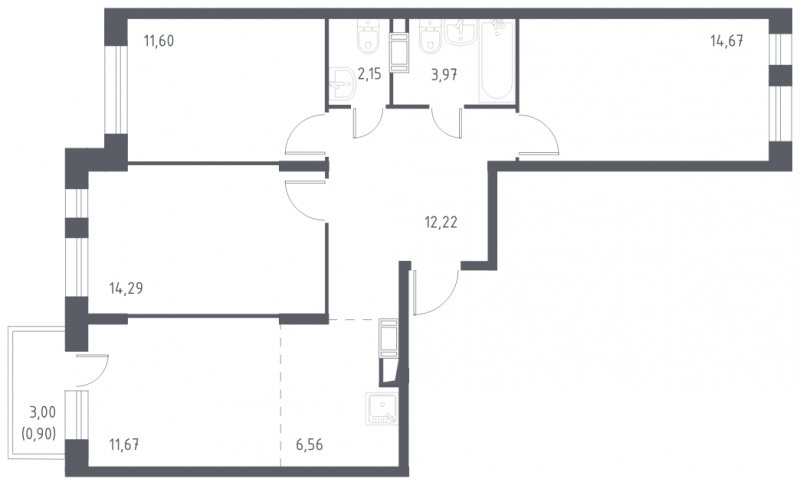 4-комнатная квартира с полной отделкой, 78.03 м2, 17 этаж, сдача 3 квартал 2023 г., ЖК Люберцы, корпус 66 - объявление 1652781 - фото №1